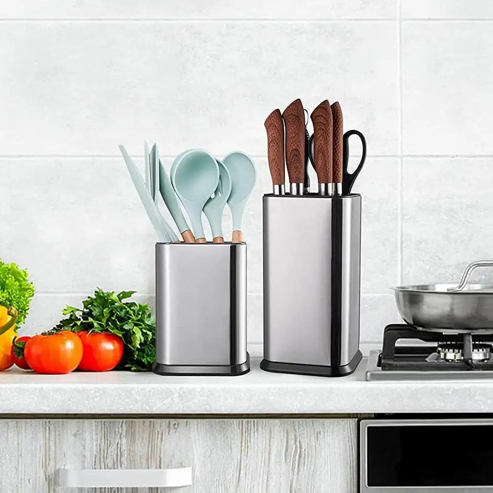 Kitchen Utensil Holder for Countertop – Stainless Steel Cooking Utensil Organizer with Drain Hole