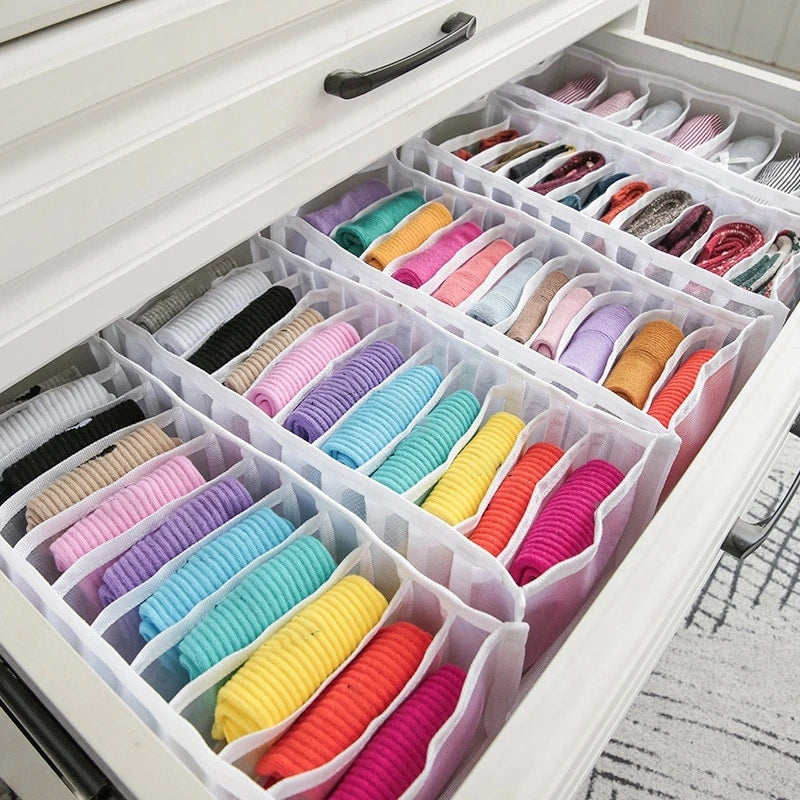 Clothes Organizer Drawer Divider – Foldable Grid Bins for Underwear, Socks, and Closet Storage