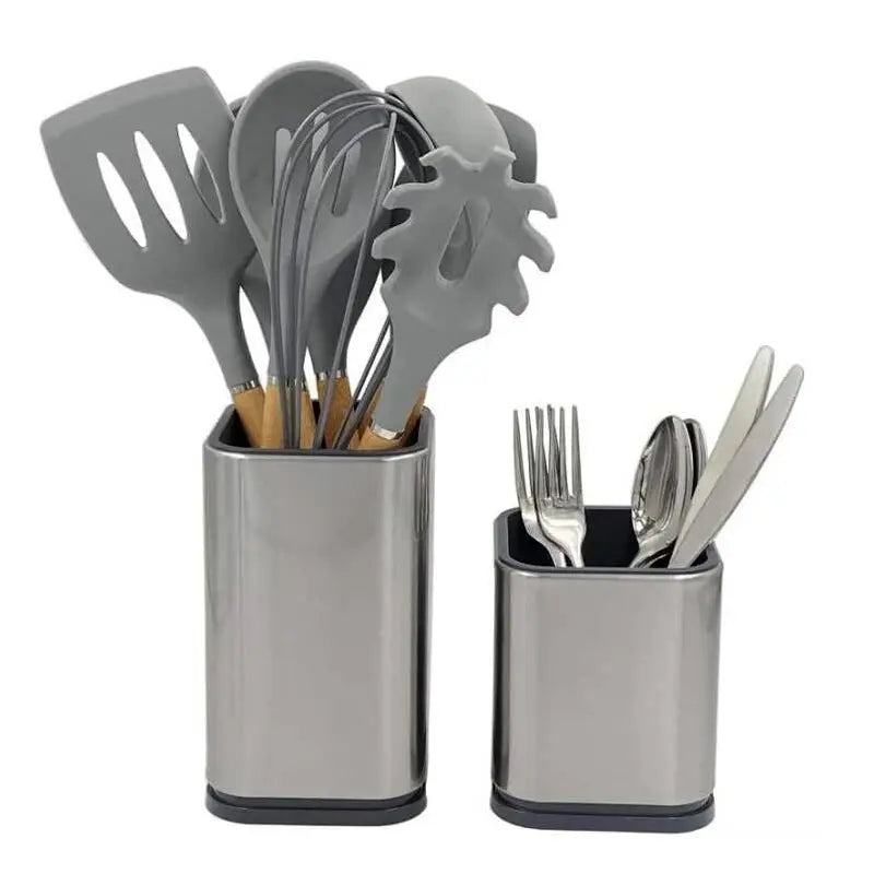 Kitchen Utensil Holder for Countertop – Stainless Steel Cooking Utensil Organizer with Drain Hole