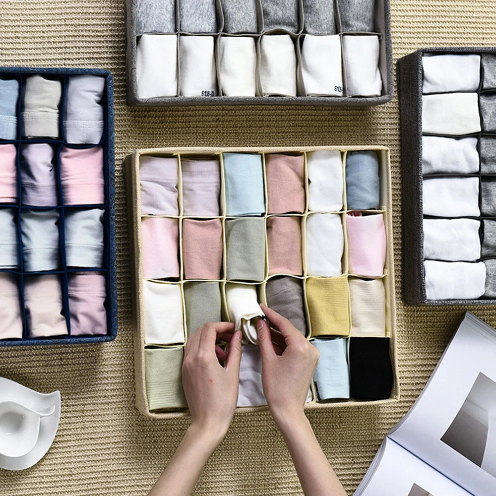 Clothes Organizer Drawer Divider – Foldable Grid Bins for Underwear, Socks, and Closet Storage