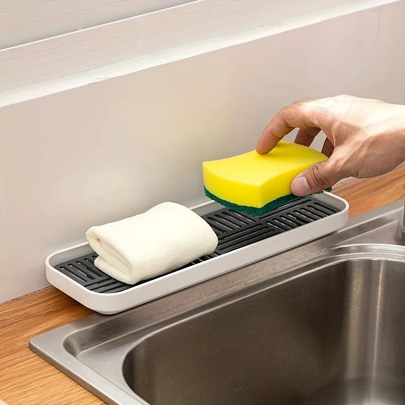 Kitchen Sink Organizer with Drain Tray – Sponge Holder and Countertop Dish Drainer