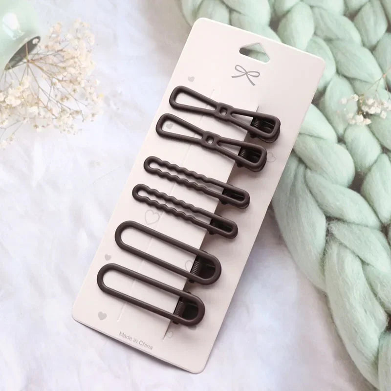 Korean Hair Clips for Women – Side Pins, Duckbill & Flat Clips Set (6pcs)