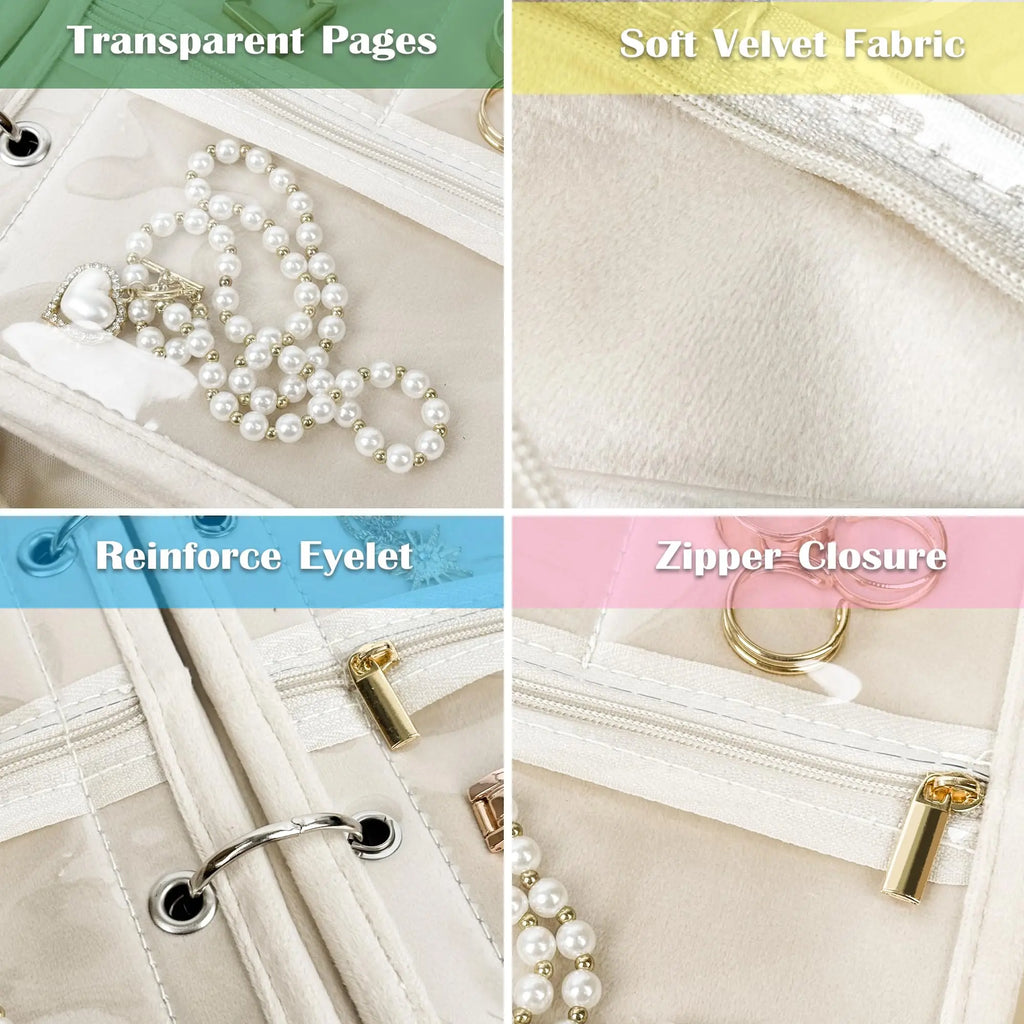 Travel Jewelry Organizer Case – Book Binder with Velvet Zipper Pouches for Earrings, Rings, and Necklaces