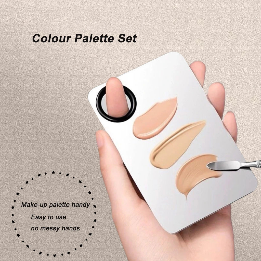 Stainless Steel Makeup Mixing Palette with Spatula – Foundation, Lipstick & Eyeshadow Blender