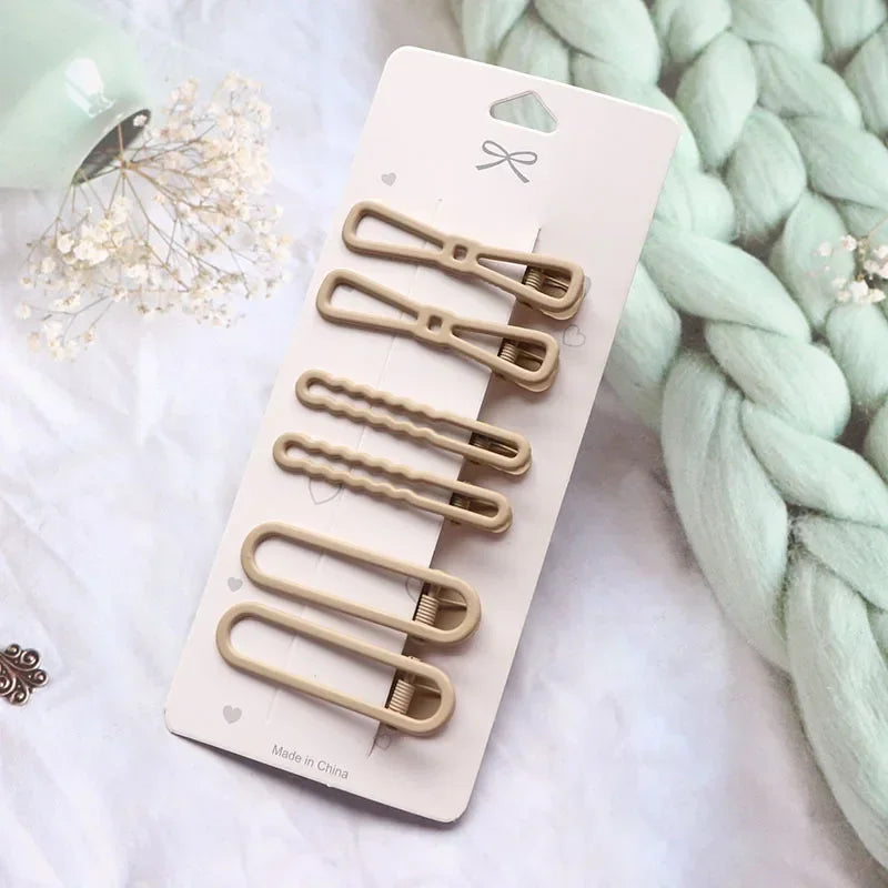 Korean Hair Clips for Women – Side Pins, Duckbill & Flat Clips Set (6pcs)