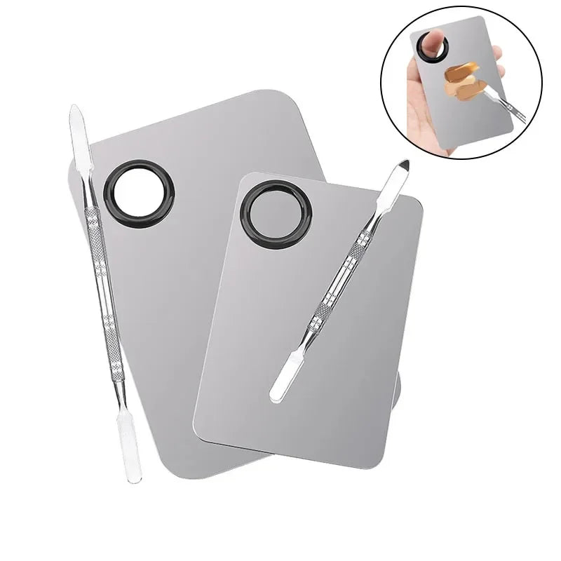 Stainless Steel Makeup Mixing Palette with Spatula – Foundation, Lipstick & Eyeshadow Blender