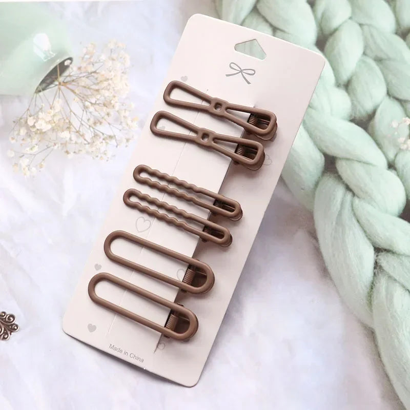 Korean Hair Clips for Women – Side Pins, Duckbill & Flat Clips Set (6pcs)