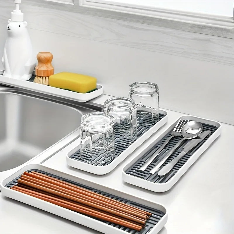 Kitchen Sink Organizer with Drain Tray – Sponge Holder and Countertop Dish Drainer