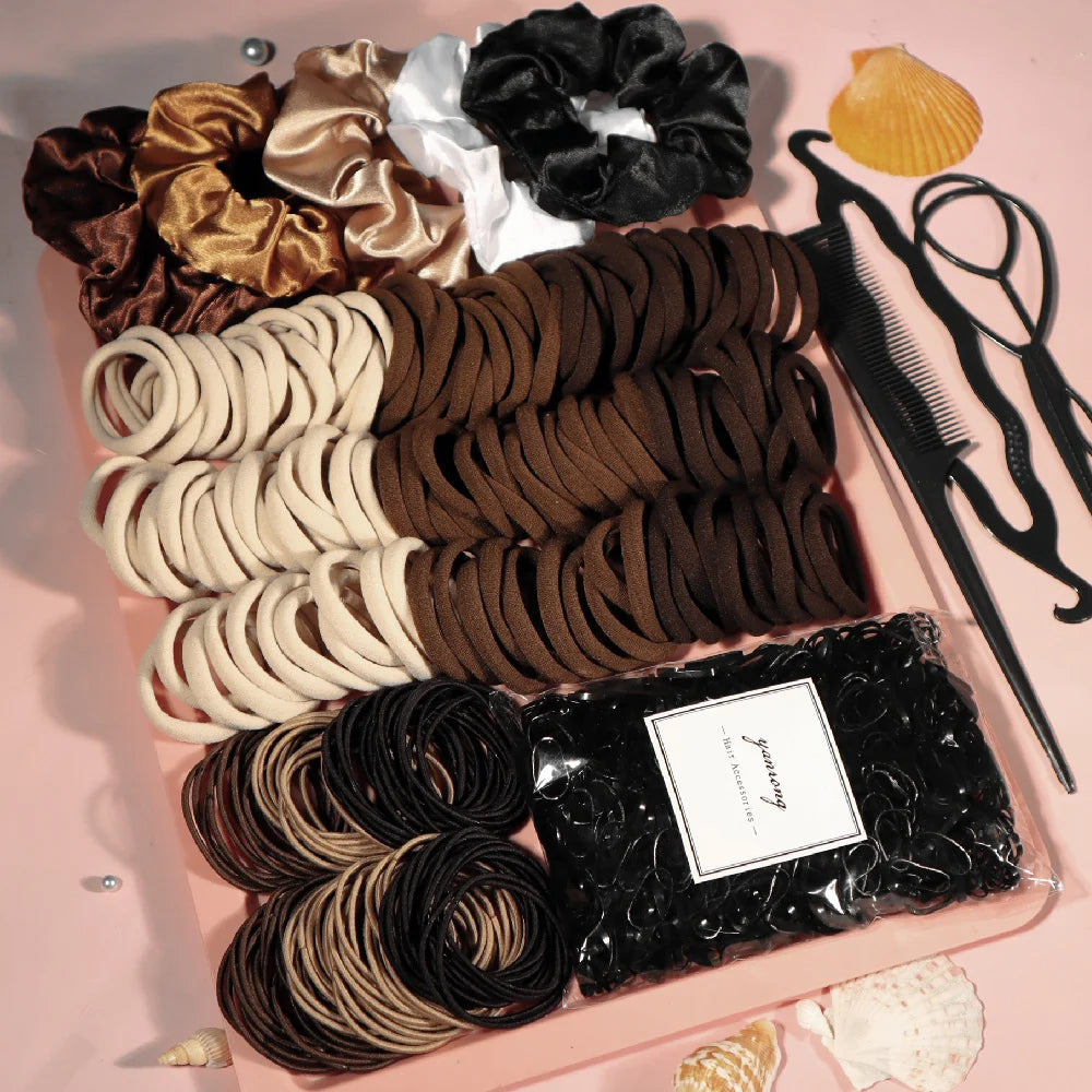 Satin Scrunchies & Hair Ties Set for Women – Seamless Ponytail Holders (55pcs)