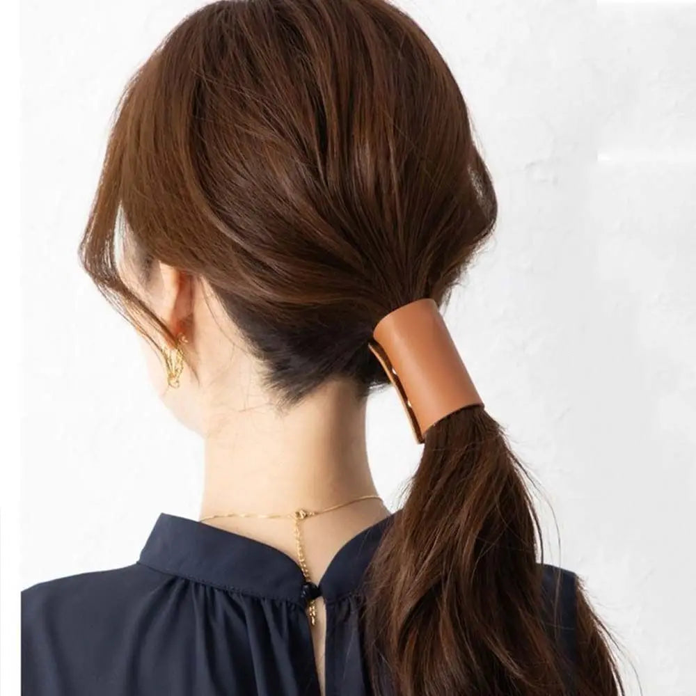 PU Leather Hair Band Cuff – Korean Style Ponytail Holder and Hair Wrap for Women