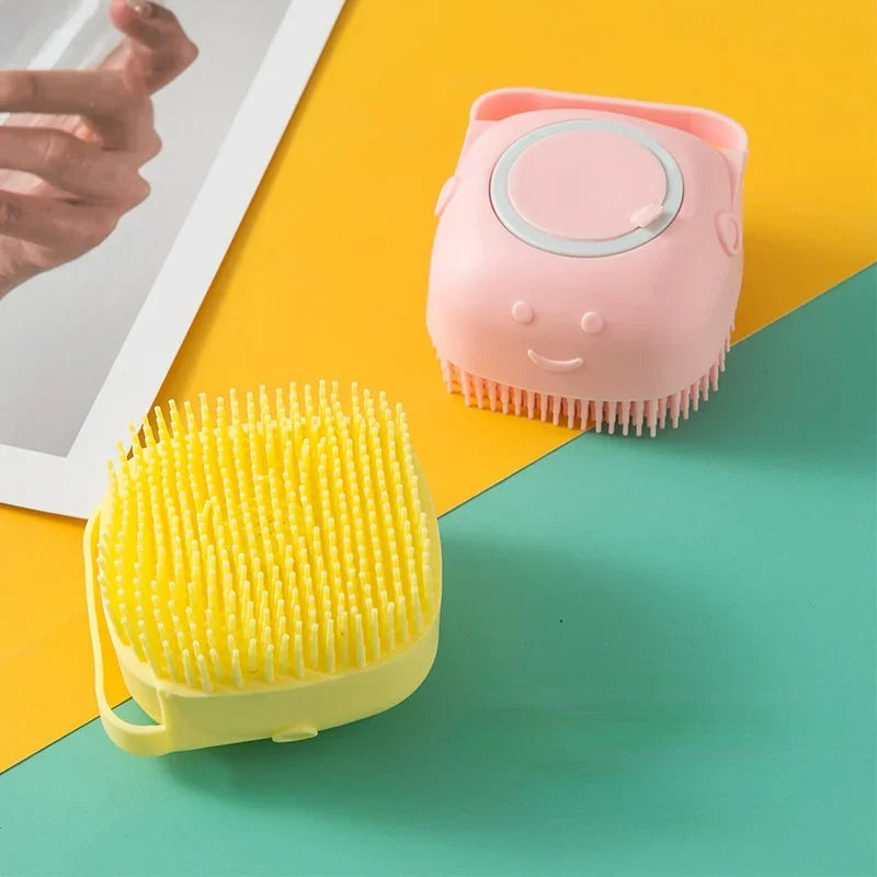 Pet Shampoo Massager Brush – Silicone Bath and Grooming Brush for Dogs and Cats