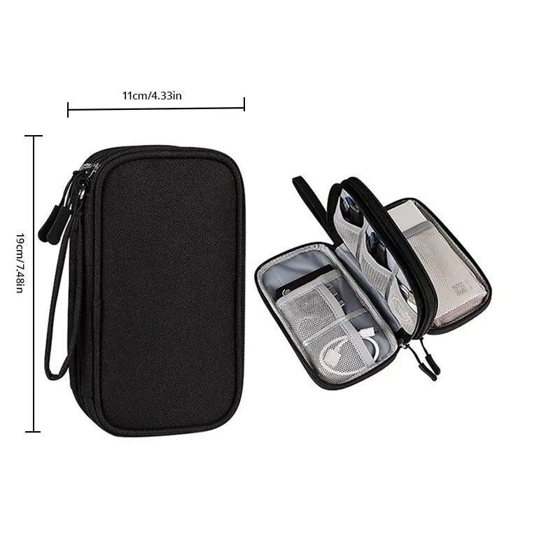 Travel Cable Storage Organizer Pouch – Waterproof Double-Layer Tech Bag for Cables, Chargers, and Accessories