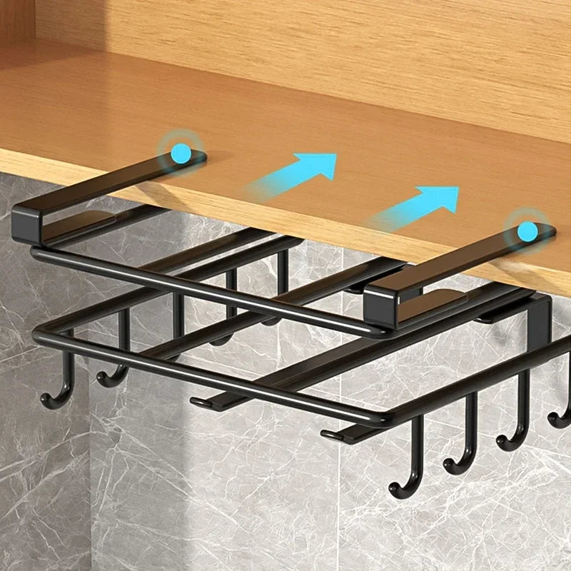 Kitchen Hanging Organizer Rack with Hooks – Under-Cabinet Storage for Cutting Boards, Towels, and Lids