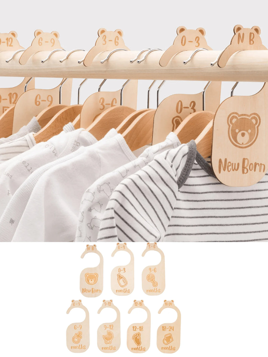 Wooden Baby Closet Dividers - Set of 7