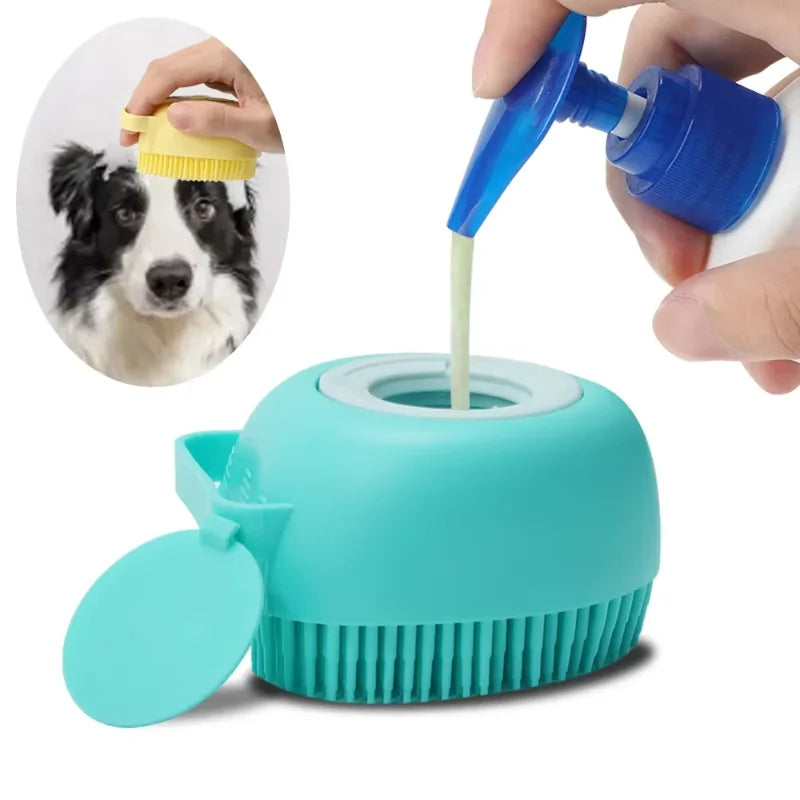 Pet Shampoo Massager Brush – Silicone Bath and Grooming Brush for Dogs and Cats