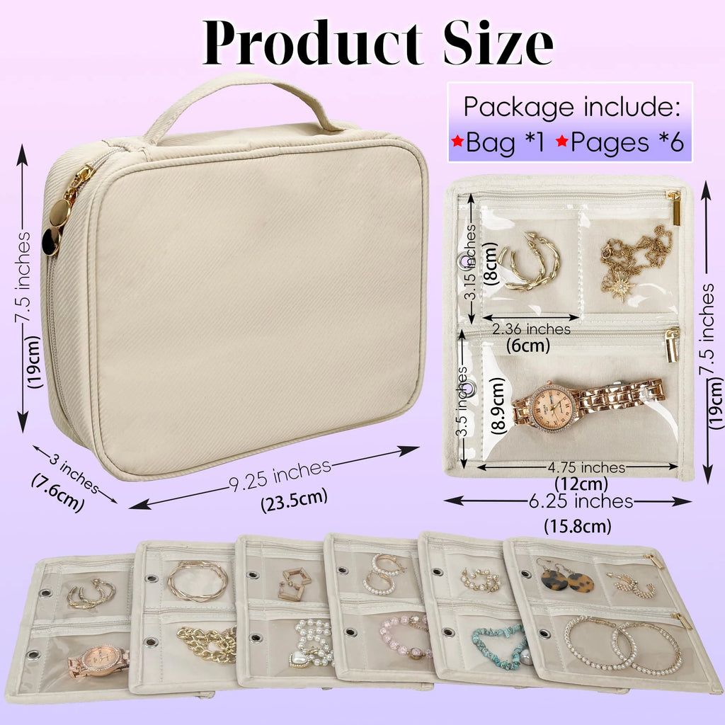 Travel Jewelry Organizer Case – Book Binder with Velvet Zipper Pouches for Earrings, Rings, and Necklaces